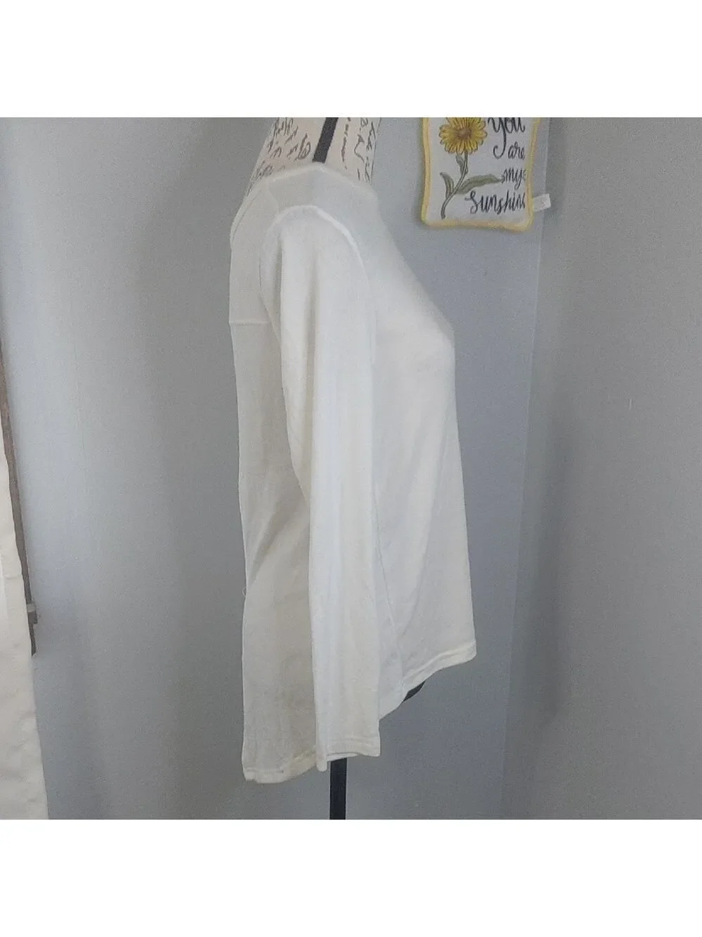 ZYIA Cream Relaxed Split Back Knit Light Yoga Top See Through S-M - Picture 2 of 6